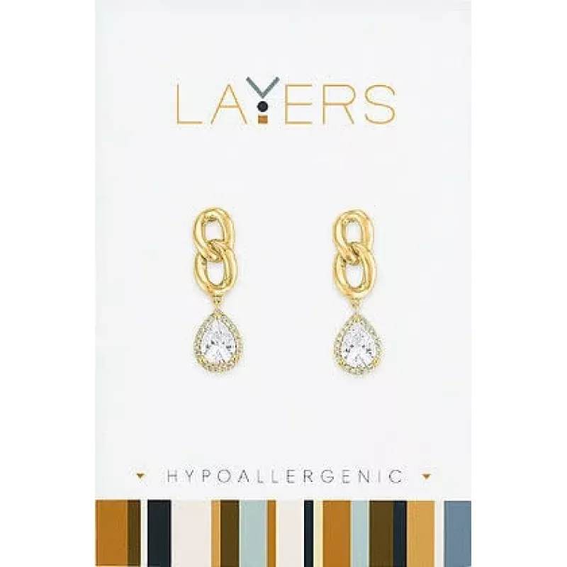 Gold Linked Teardrop Dangle Layers Earrings
