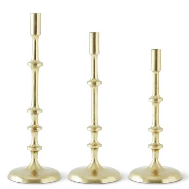 Gold Metal Ribbed Candlestick|Large&Small&Medium