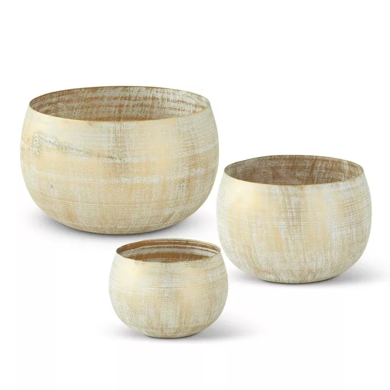 Gold Metal Whitewashed Bowl|Large&Medium&Small