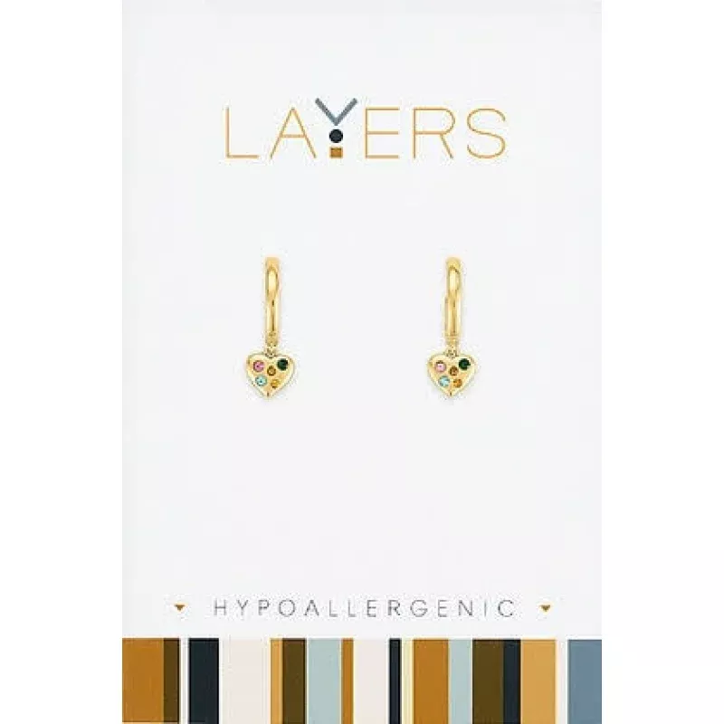 Gold Multi Color Heart Huggie Layers Earrings