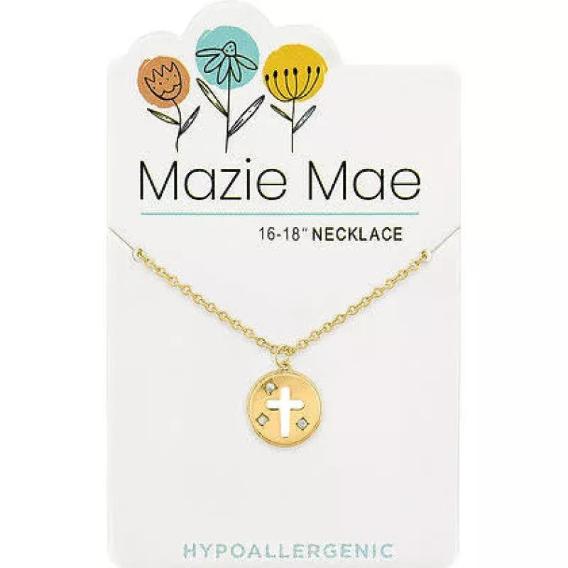 Gold Round Enamel Cross Mazie Mae Neckace