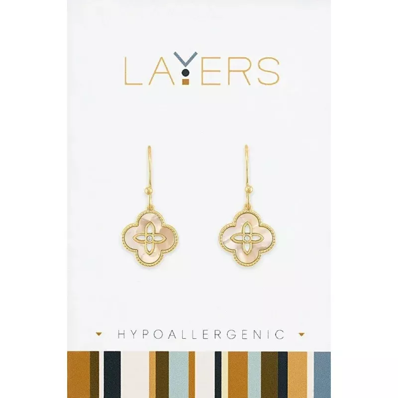 Gold Seashell Quatrefoil Dangle Layers Earrings