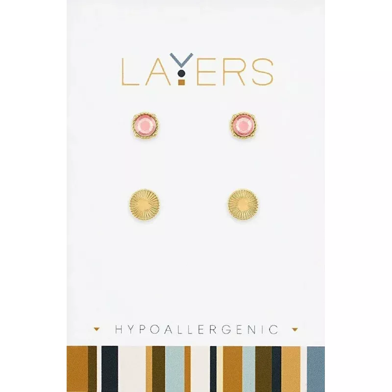 Gold Vintage Rose Duo Pair Stud Layers Earrings