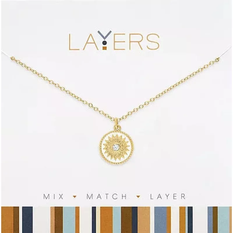 Gold White Starbust Coin Layers Necklace