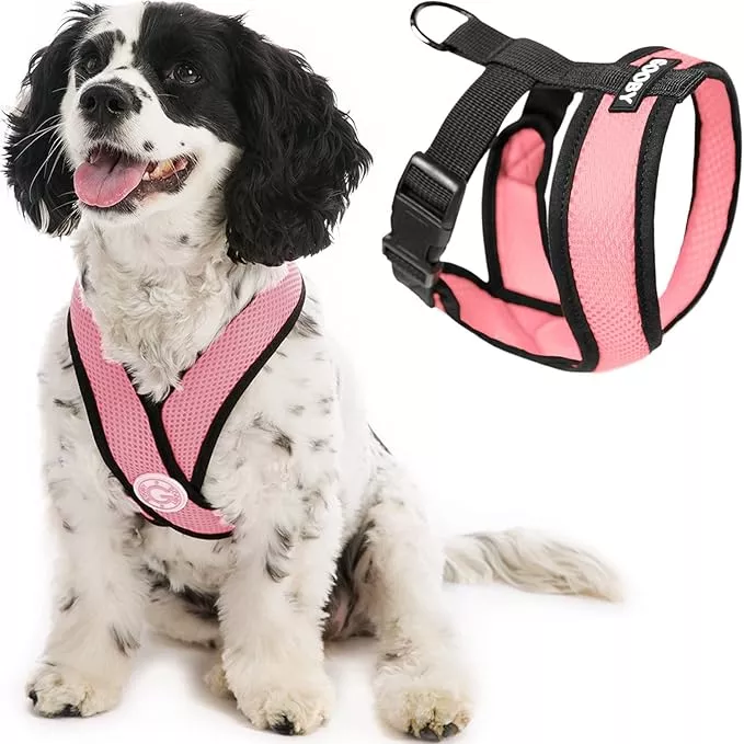 Gooby Comfort X Head in Harness – Pink, Small Harness Patented Choke-Free X Frame – Perfect on The Go Harness for Medium Dogs No Pull or Small Dogs for Indoor and Outdoor Use