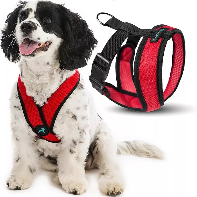 Gooby Comfort X Head in Harness – Red, Medium – No Pull Small Dog Harness, Patented Choke-Free X Frame – Perfect on The Go Dog Harness for Medium Dogs No Pull or Small Dogs for Indoor and Outdoor Use