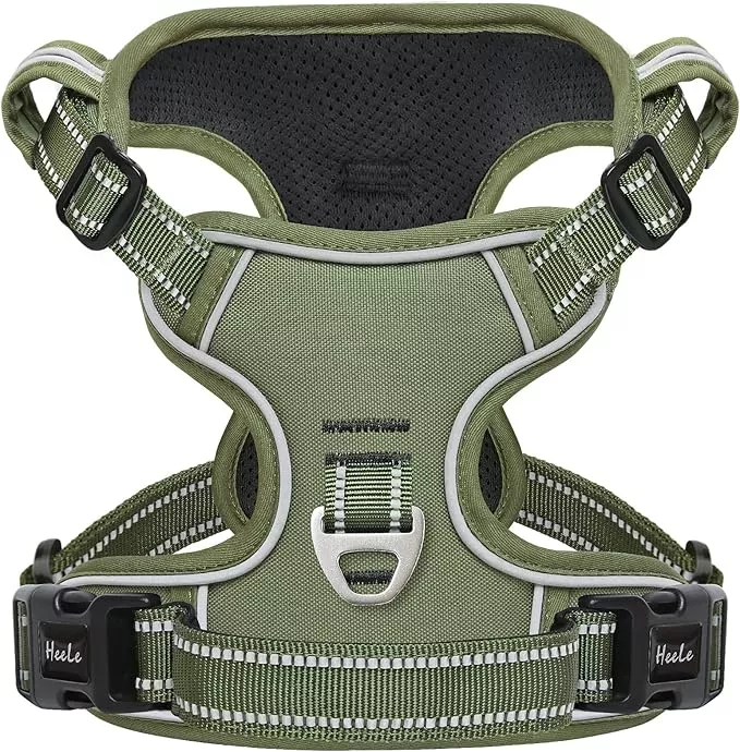 HEELE Dog Harness, Dog Harness for Small Medium Large Dogs No Pull Adjustable Padded Reflective Harness with Handle for Walking Training, Brown, L