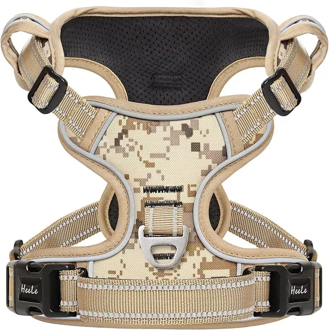 HEELE Dog Harness, No Pull Adjustable Padded Reflective Harness for Small Medium Large Dogs with Handle for Walking Training, Black, M