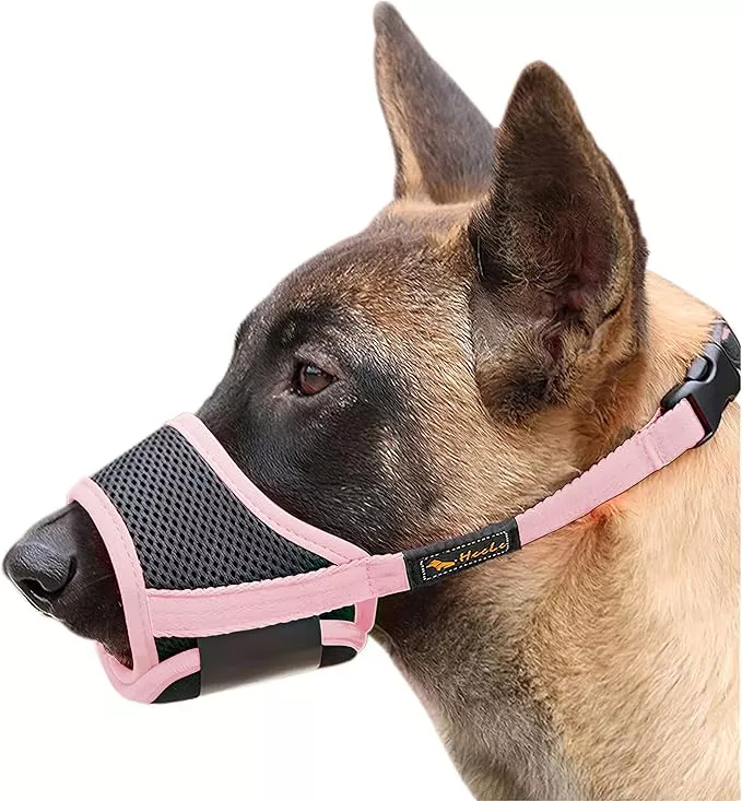 HEELE Dog Muzzle Nylon Soft Anti-Biting Barking Secure,Mesh Breathable Pets Muzzle for Small Medium Large Dogs 4 Colors 4 Sizes (L, Pink)