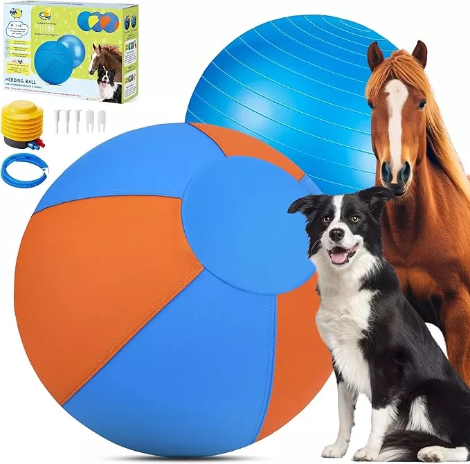 Herding Ball for Dogs and Horses – 18″ Dog Herding Ball for Australian Shepherd Collie, Jolly Ball for Dogs Agility Equipment, Herding Ball Durable Bite-Resistant with Reinforced Stitching-Orange&Blue