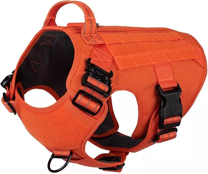 ICEFANG Tactical Dog Harness, Large Size,2X Metal Buckle,Working Dog MOLLE Vest with Handle,No Pulling Front Leash Clip,Hook and Loop Panel (Black,L (Pack of 1))