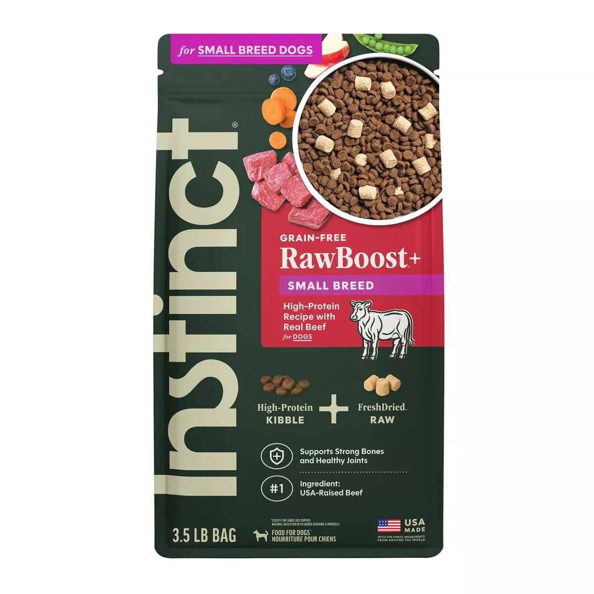 Instinct RawBoost Grain Free Dry Dog Food – Real Beef – 10lb Bag