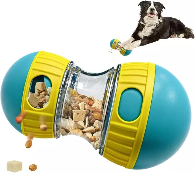 Interactive Dog Treat Dispensing Toy, Adjustable Puzzle Feeder Ball for Slow Feeding & Mental Stimulation, Rolling Enrichment Toy to Keep Dogs Busy Indoors (Blue)
