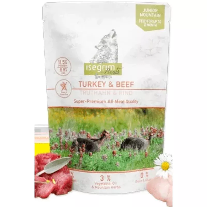 Isegrim Roots Junior Mountain Pouch For Dogs With Turkey And Beef 7x410gr