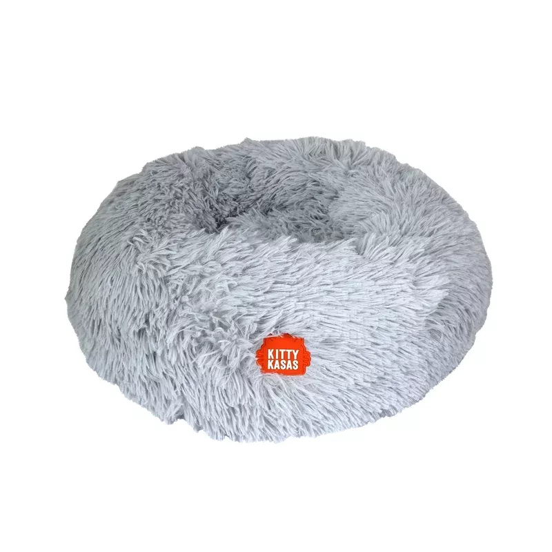 Kitty Kasa Grey Plush Donut Cat Bed – 17