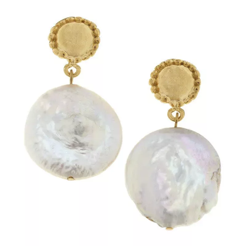 large coin pearl drop earrings