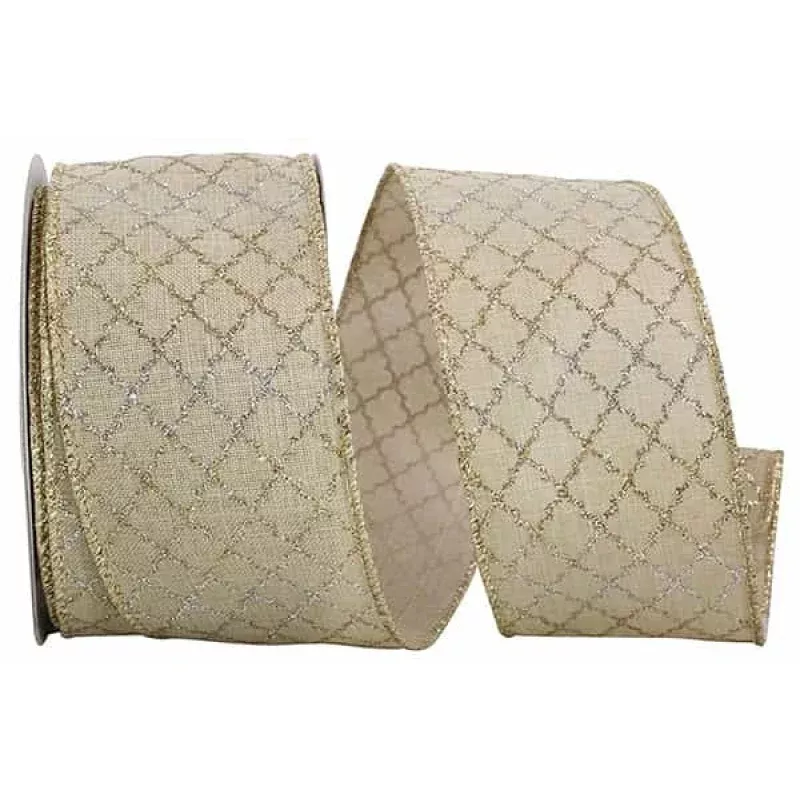 LATTICE DUO LINEN WIRED EDGE RIBBON 2.5x10YDS