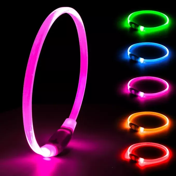 LED Dog Collar, Light Up Dog Collars USB Rechargeable for Night Walking-Fashion TPU Glowing Safety Pet Collar Lights for Small Dogs Cat (Orange)