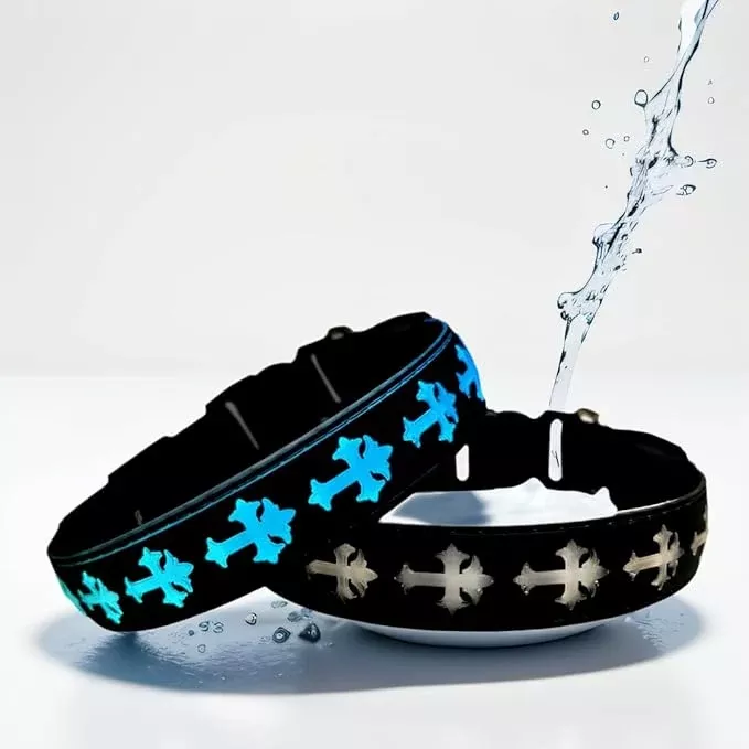 LED Dog Collar, USB Rechargeable, 15 Light Modes, Multi-Color Cross Pattern (Black, L(15.7-19.7″))