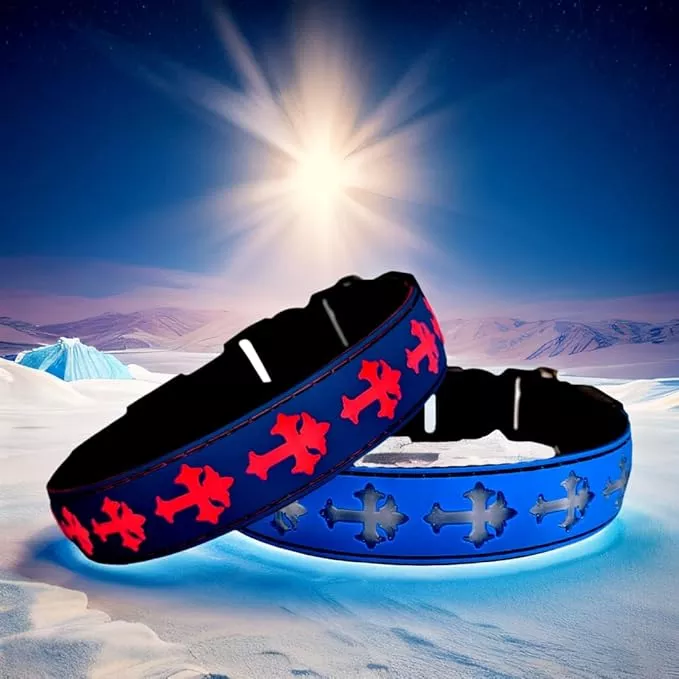 LED Dog Collar, USB Rechargeable, 15 Light Modes, Multi-Color Cross Pattern (Blue, XL(19.7-23.6″))