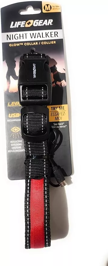 Life Gear USB Rechargeable LED Pet Collar in Assorted Colors, Medium 16″-18″ (Medium 16″-18″)
