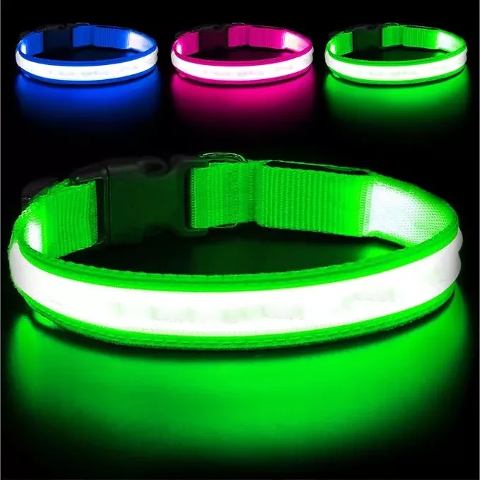 Light Up Dog Collar – Reflective, Adjustable & Rechargeable Electronic Glow Pet Collars – Bright, Comfortable, High Visibility LED Dog Collar for Night Safety, Outdoor Walk & Flashing Fun, Blue, Large