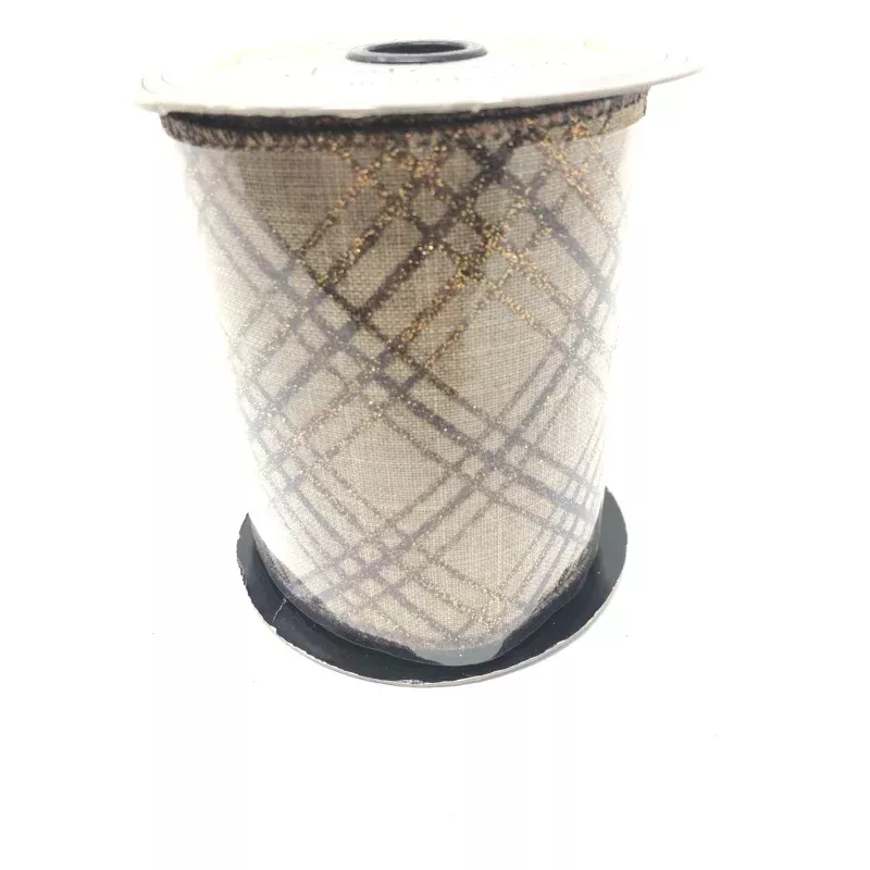 LINEN GLITTER PLAID LIGHT NATURAL COPPER BROWN