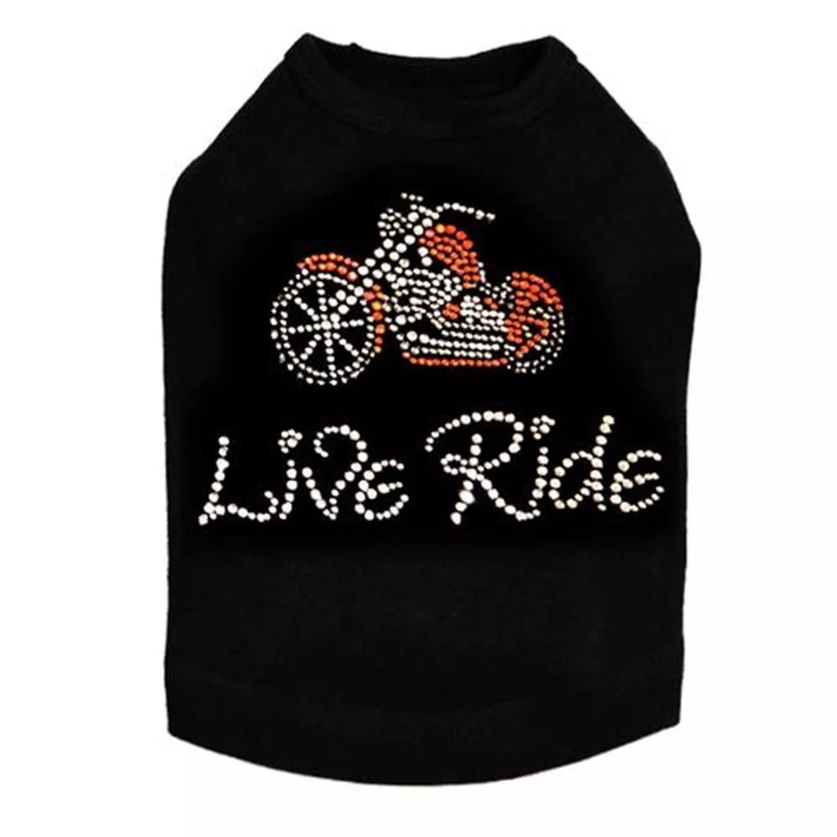 Live – Ride – Orange Motorcycle Rhinestone Tank- Many Colors