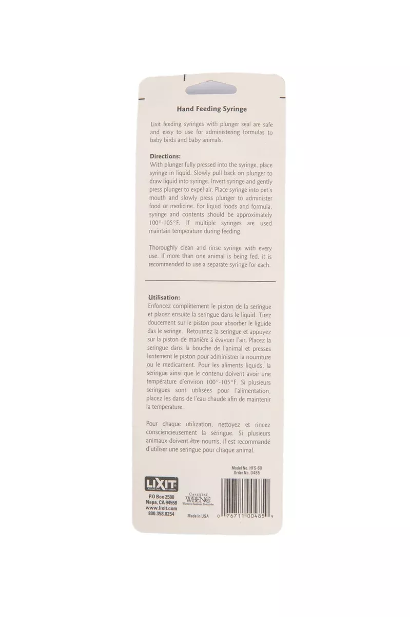 Lixit Hand Feeding Syringe – 60ml