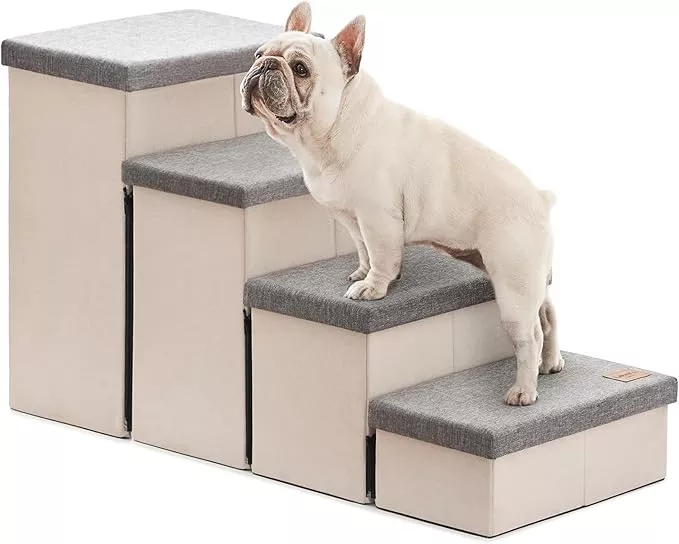 Love’s cabin Dog Stairs for Small Medium or Large Dogs with Storage and Adjustable Steps, Foldable Cat Steps for Bed or Couch, 4-Step Black Folding Ramp with Zip up to 200 lbs, Black