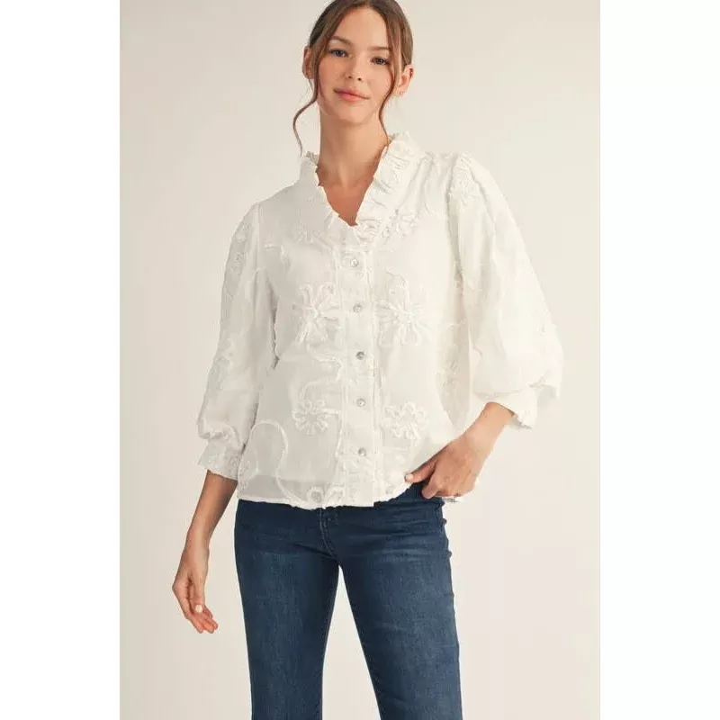 Madeline Button Down 3d Floral Top