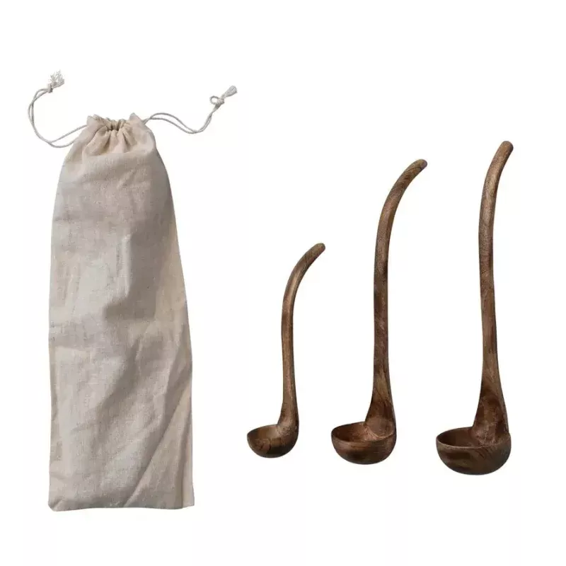 Mango Wood Ladles in Drawstring Bag – Sold as Set