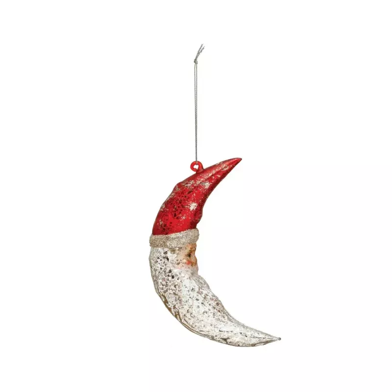 Mercury Glass Santa Moon Ornament with Glitter
