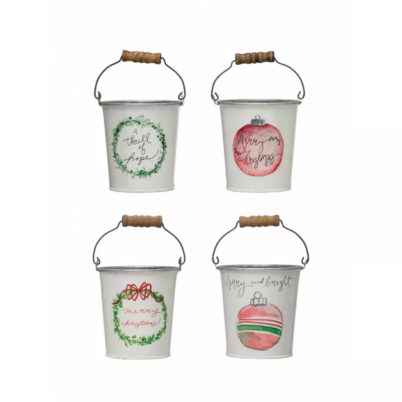 Metal Bucket w/Handle, Holiday