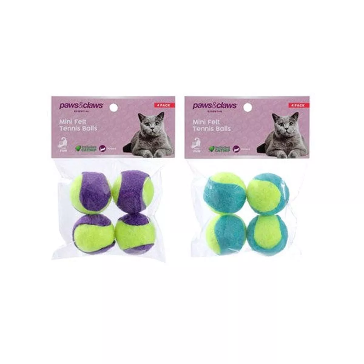 Mini Felt Cat Tennis Ball 4PK