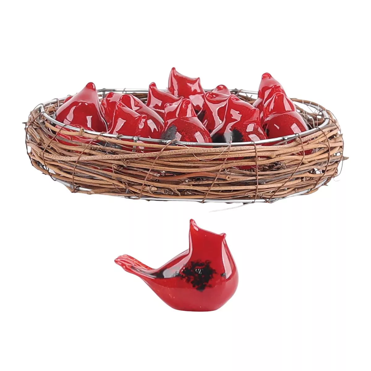 Mini Glass Red Birds – 1 Style/12 Each In Nest
