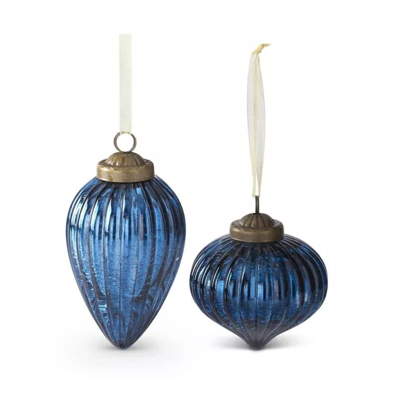 Mirrored Blue Crackled Glass Ornaments