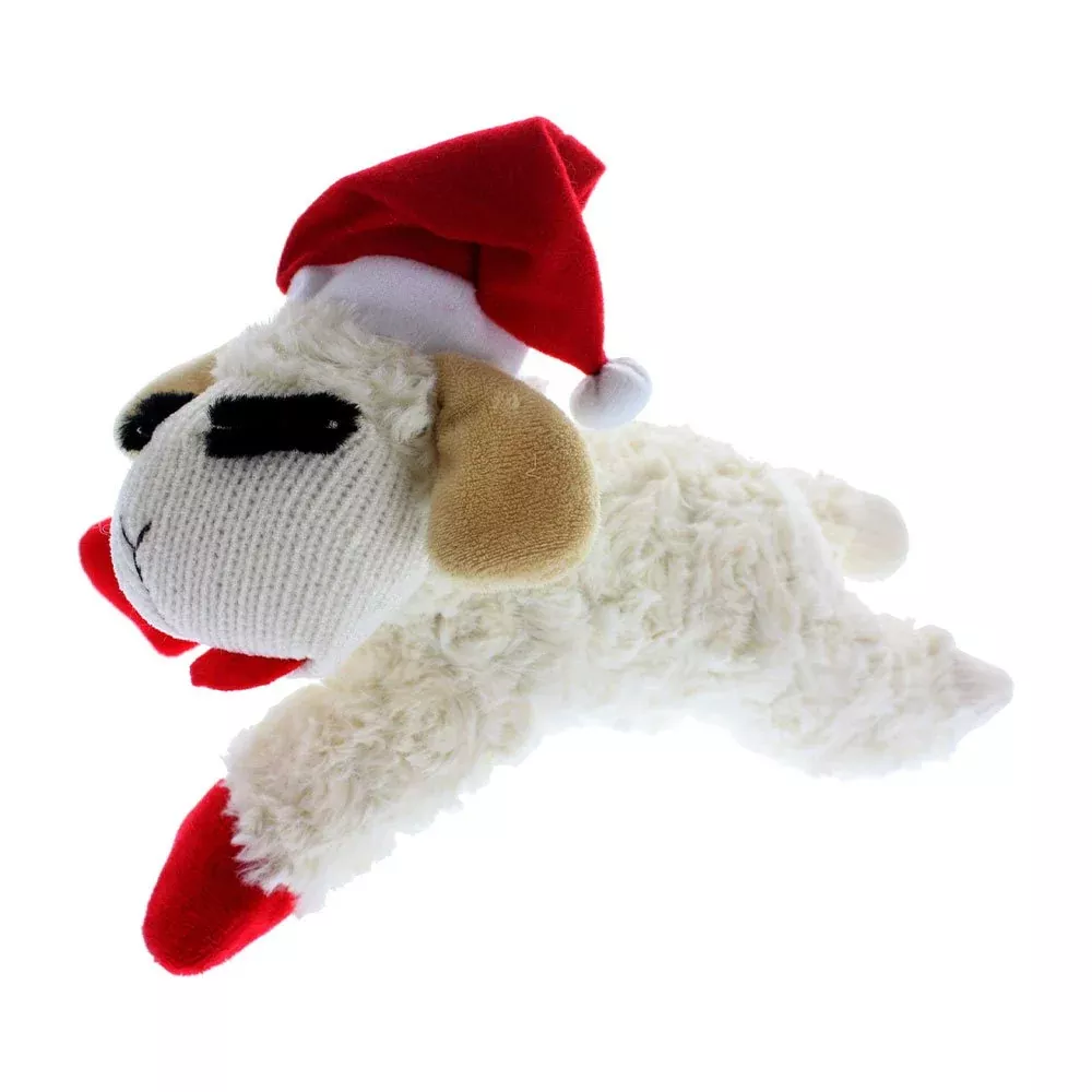 Multipet Standing Holiday Lamb Chop with Santa Hat Plush Dog Toy
