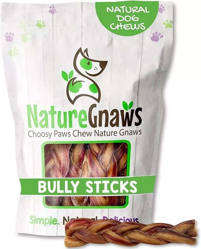 Nature Gnaws Braided Bully Sticks for Dogs 5-6″ (10 Count) – Long Lasting for Small and Medium Dogs – Natural Beef Dog Chew Bones – Rawhide Free