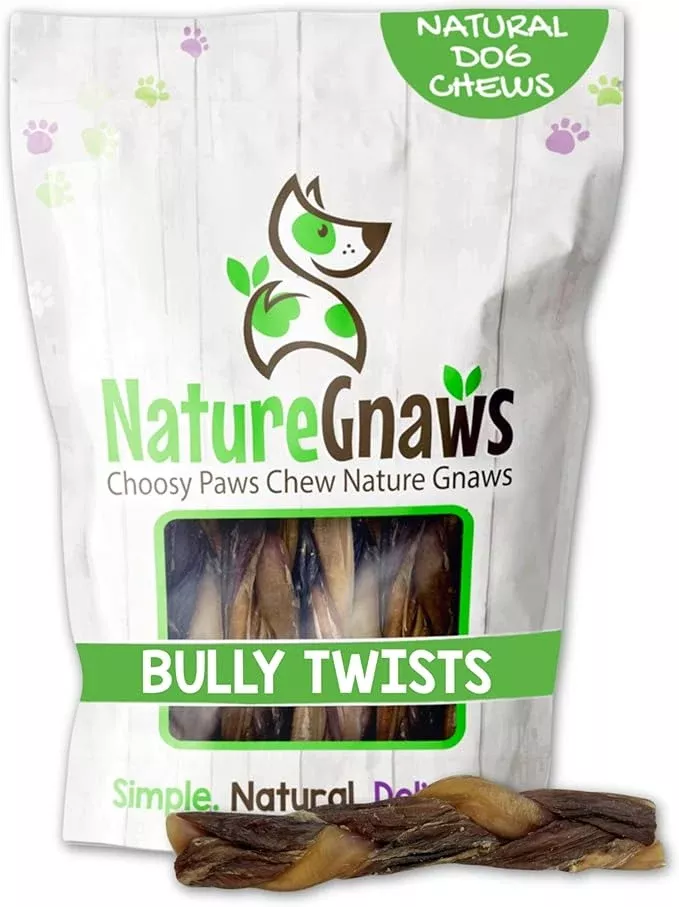 Nature Gnaws Braided Bully Twists for Dogs 5-6″ (10 Count) – Long Lasting for Small and Medium Dogs – Natural Beef Dog Chew Bones
