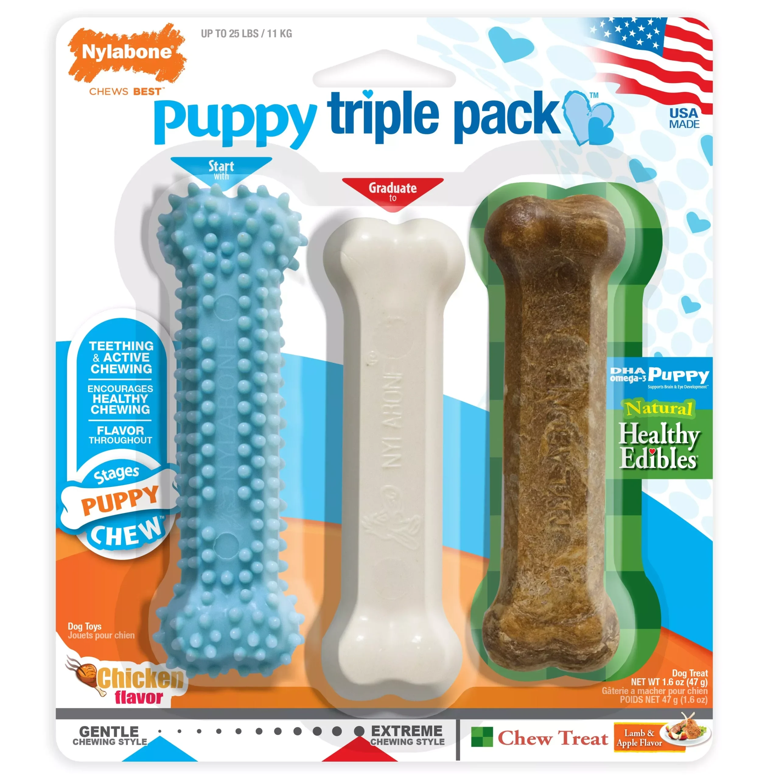 Nylabone Puppy Starter Kit Regular Blue 3pk