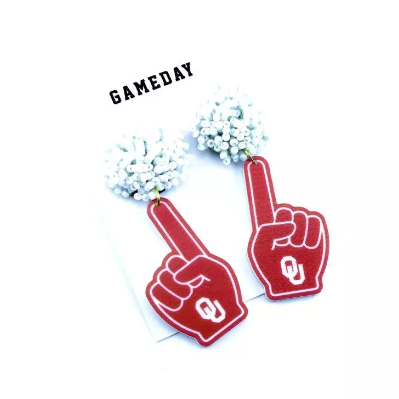 Oklahoma Ou Foam Finger Earrings
