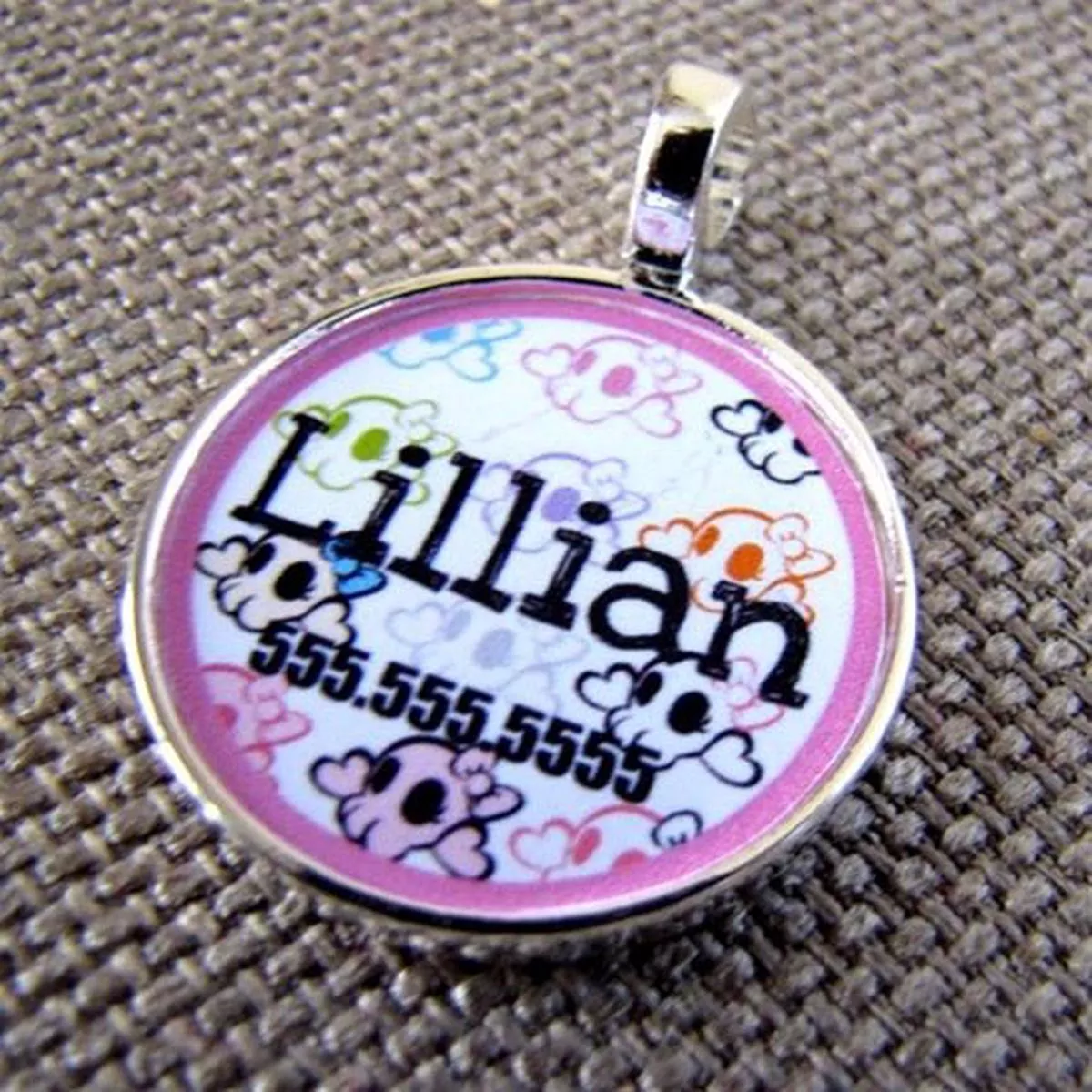 Pastel Skulls Custom Silver Pet ID Tag