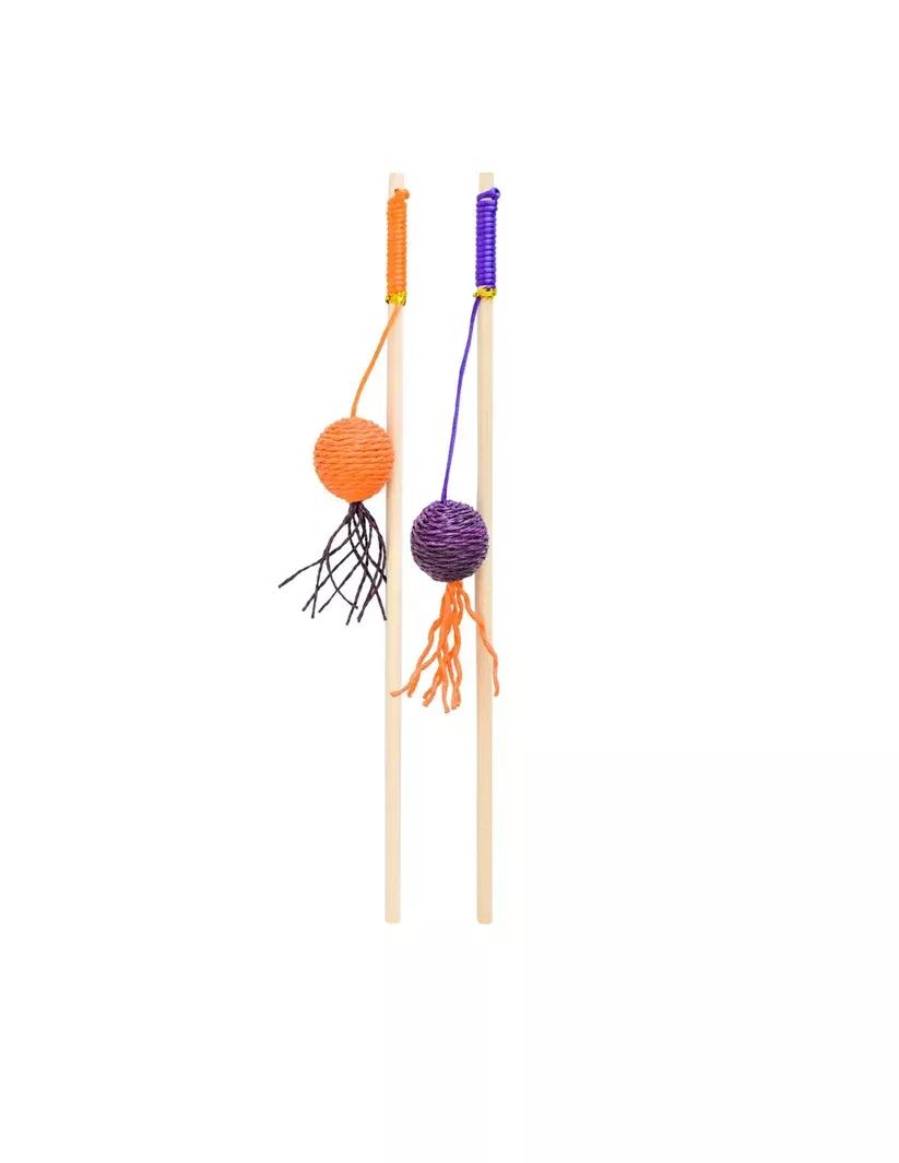 Patchwork Pet Halloween Cat Wand with Balls – Purple/Orange