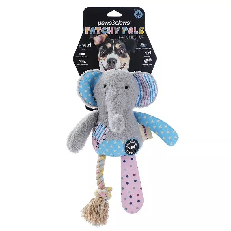 Paws & Claws Patchy Pals Plush Elephant Toy With Rope