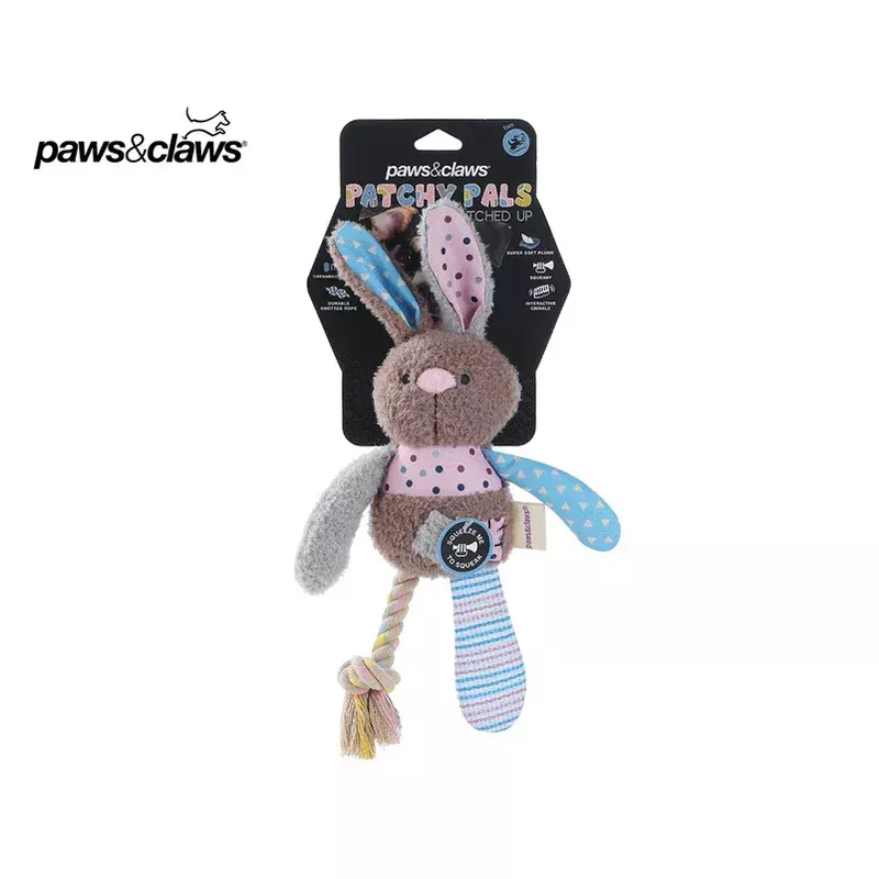 Paws & Claws Patchy Pals Plush Rabbit Toy With Rope