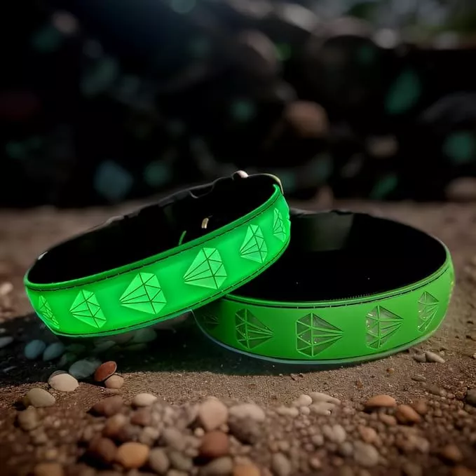 Personalized Subversive USB-C led Light up Airtag Dog Collar, Subversive 3D Sunflower Design Comfortable and Soft Material,Multicolored Lighting (D-Green, L(19.7-23.6))