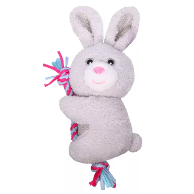 Pet One Squeaky Bunny with Rope 18cm