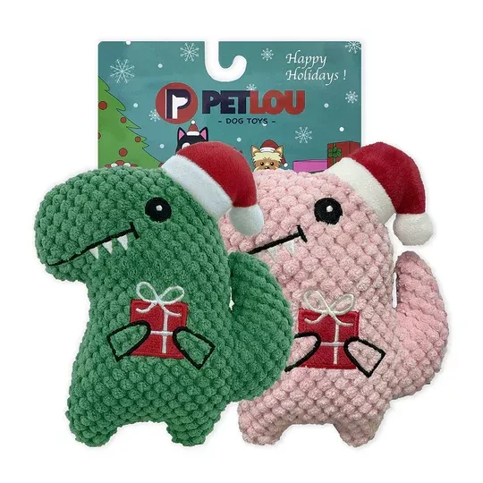 Petlou Christmas Twin Dinos Dog Toy – 2 Pack – 6″