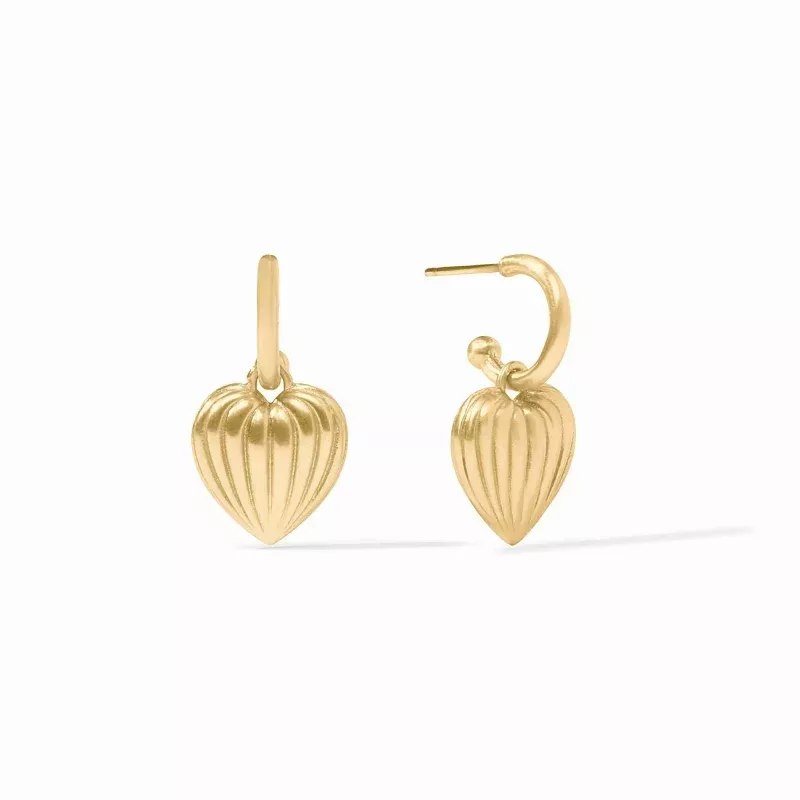 Puffy Heart Hoop & Charm Earring Gold